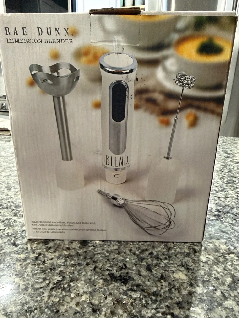 Rae Dunn White Immersion Blender with Whisk & Frother Attachments